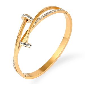 Cross Nail Bangle Bracelet with Zircons